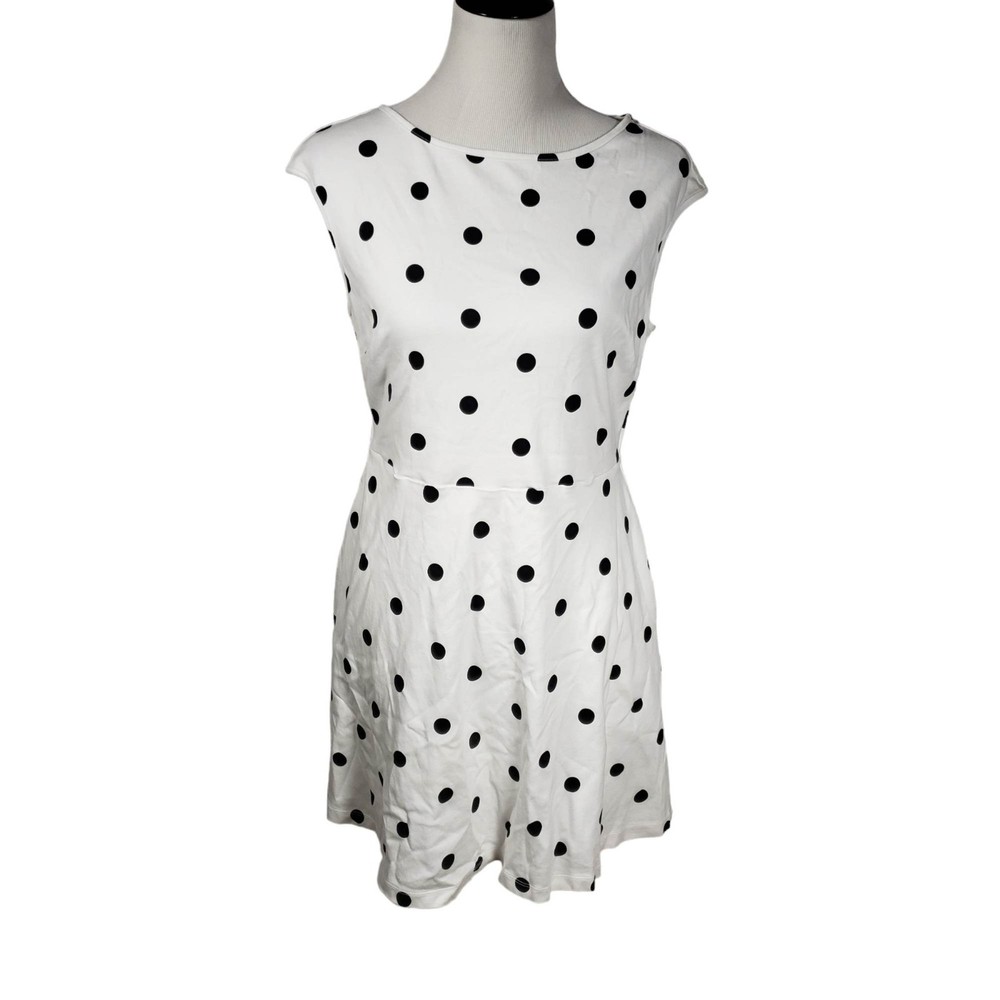 New York & Company Women's Large White w/ Black Polka Dots Cotton Stretch dress